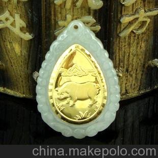 斯瑯卡珠寶首飾 金鑲玉 999千足金 A貨翡翠 項鏈 吊墜 生肖豬圖片