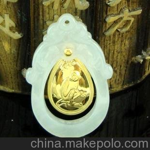斯瑯卡珠寶首飾金鑲玉 千足金 緬甸A貨翡翠 項鏈 吊墜 生肖猴圖片