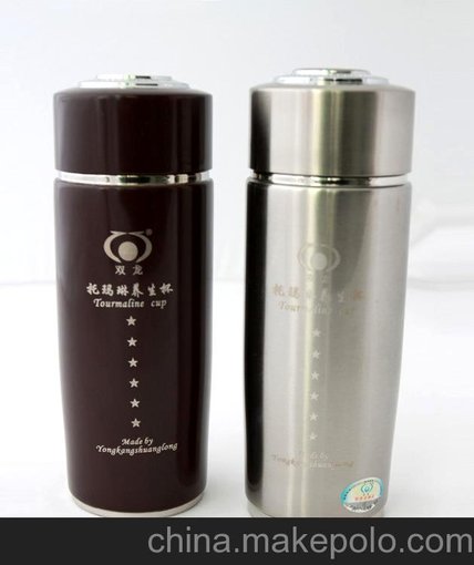 供應(yīng)雙龍450ml皮紋漆雙層不銹鋼納米保健杯，養(yǎng)生杯圖片