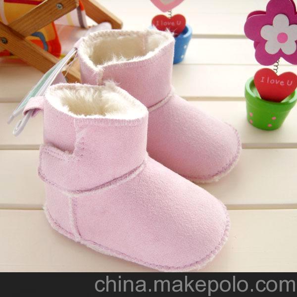 粉色女寶寶保暖學步鞋 內里全毛毛軟底嬰兒鞋 童靴