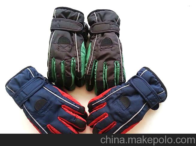 庫存外貿(mào)手套 戶外防滑防水防風(fēng)手套 兒童拼接色分指滑雪手套批發(fā)