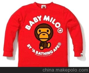 童裝廠批發(fā) 猿人頭原單bape純棉毛圈料卡通印花babymilo