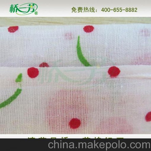 草橋紗布廠家 批量現(xiàn)貨 低價供應 純棉櫻桃印花 棉被里料專用紗布圖片