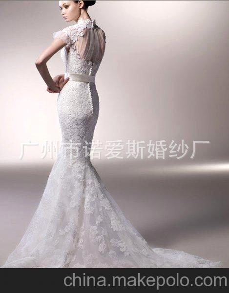 廣州婚紗廠批發定做Enzoani復古法國蕾絲魚尾小拖婚紗  YS302