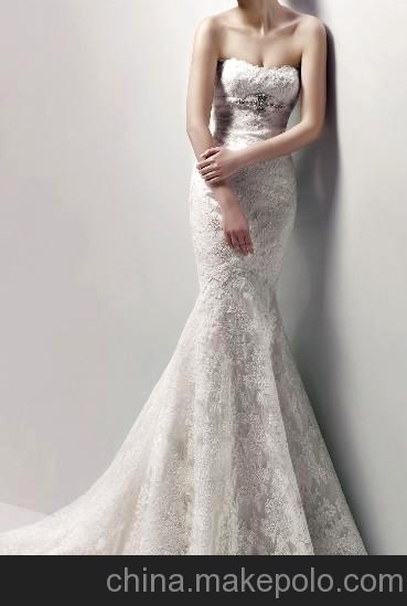 廣州婚紗廠批發定做Enzoani抹胸收腰魚尾蕾絲婚紗  YS334