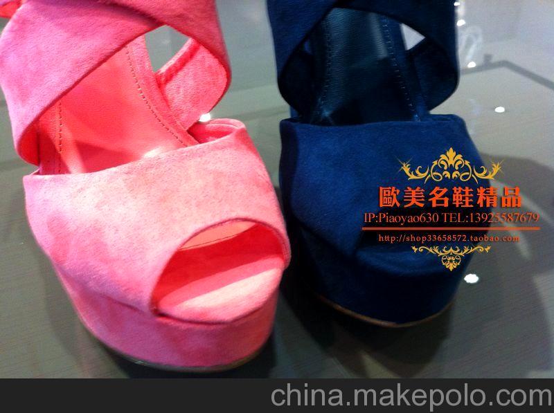 ZARA女鞋桃紅色粗跟涼鞋魚嘴交叉帶羅馬 2013正品代購