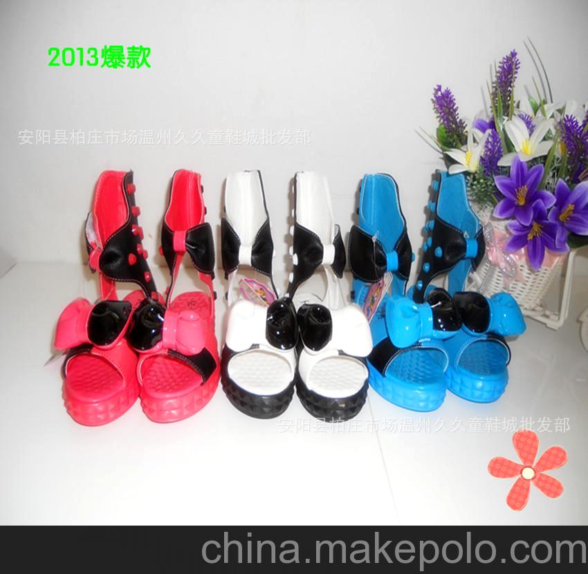 2013夏季新爆款厚底時尚童鞋中高幫顏色拼接蝴蝶結個性童靴