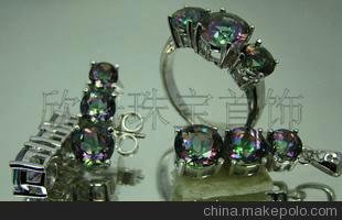 鍍彩水晶 925銀鑲水晶套裝 歐美款式 圓形戒面 可訂做批發(fā)圖片