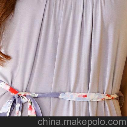 升派時尚女睡裙 2013新款品牌束腰帶全棉短袖女式睡裙靚麗清新