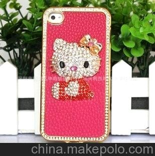 KT貓 iPhone4 4S手機套 kitty水晶鑲鉆 外殼 蘋果4代保護套圖片