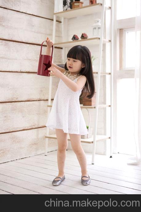 青島產地 韓版夏款 女童氣質裙裝 領口亮片蕾絲吊帶背心裙