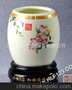 办公家居会议陶瓷茶具礼品、骨瓷工艺商务礼品—红运芍药旋转笔筒