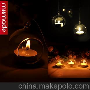 mxmade 欧式可悬挂水晶玻璃烛台浪漫家居玻璃蜡烛台